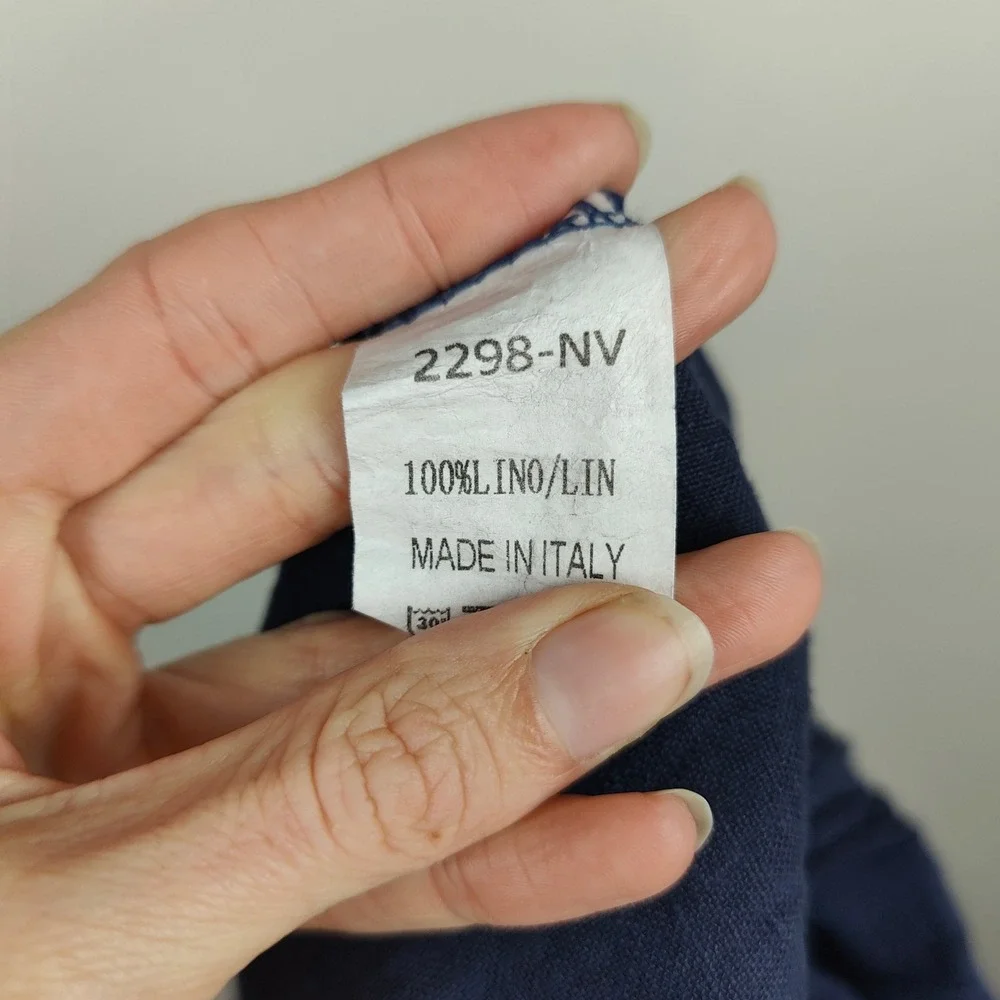 Meo‎ Meo Linen Wide Leg Pants Womens One Size Cropped Raw Hem Navy Blue Beachy - Picture 7 of 8